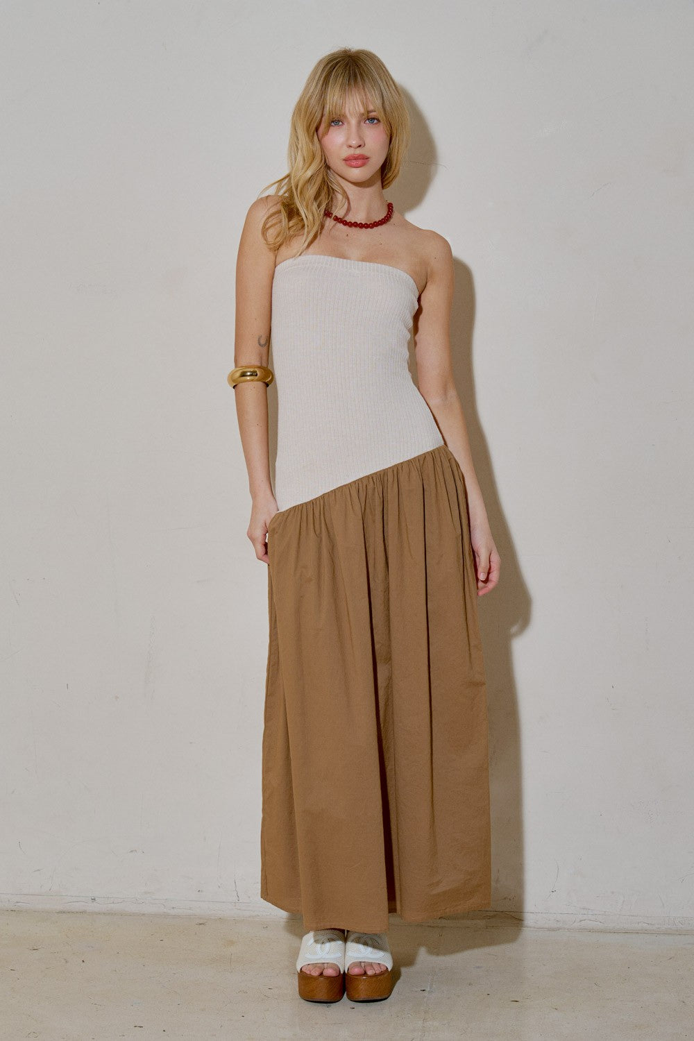 ISLA CONTRAST DRAPED KNIT DRESS