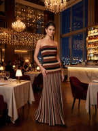 Anitta Mixed-Stripe Strapless Maxi Dress