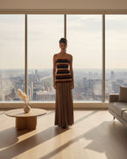 Anitta Mixed-Stripe Strapless Maxi Dress