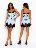 Contrast Lace Bustier and Mini Skirt Set