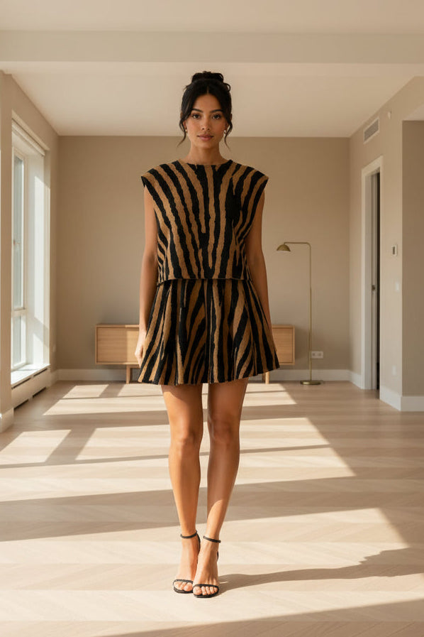 Print Structured Crop and Skirt Set