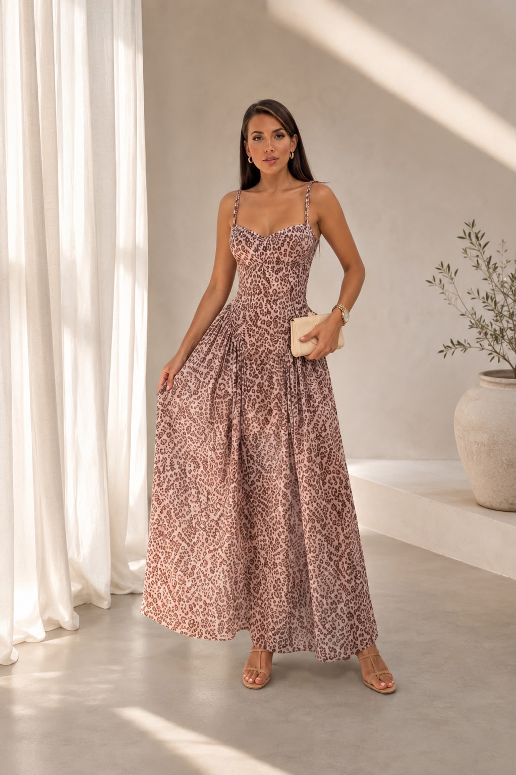 Blush Leopard Corset Maxi Dress