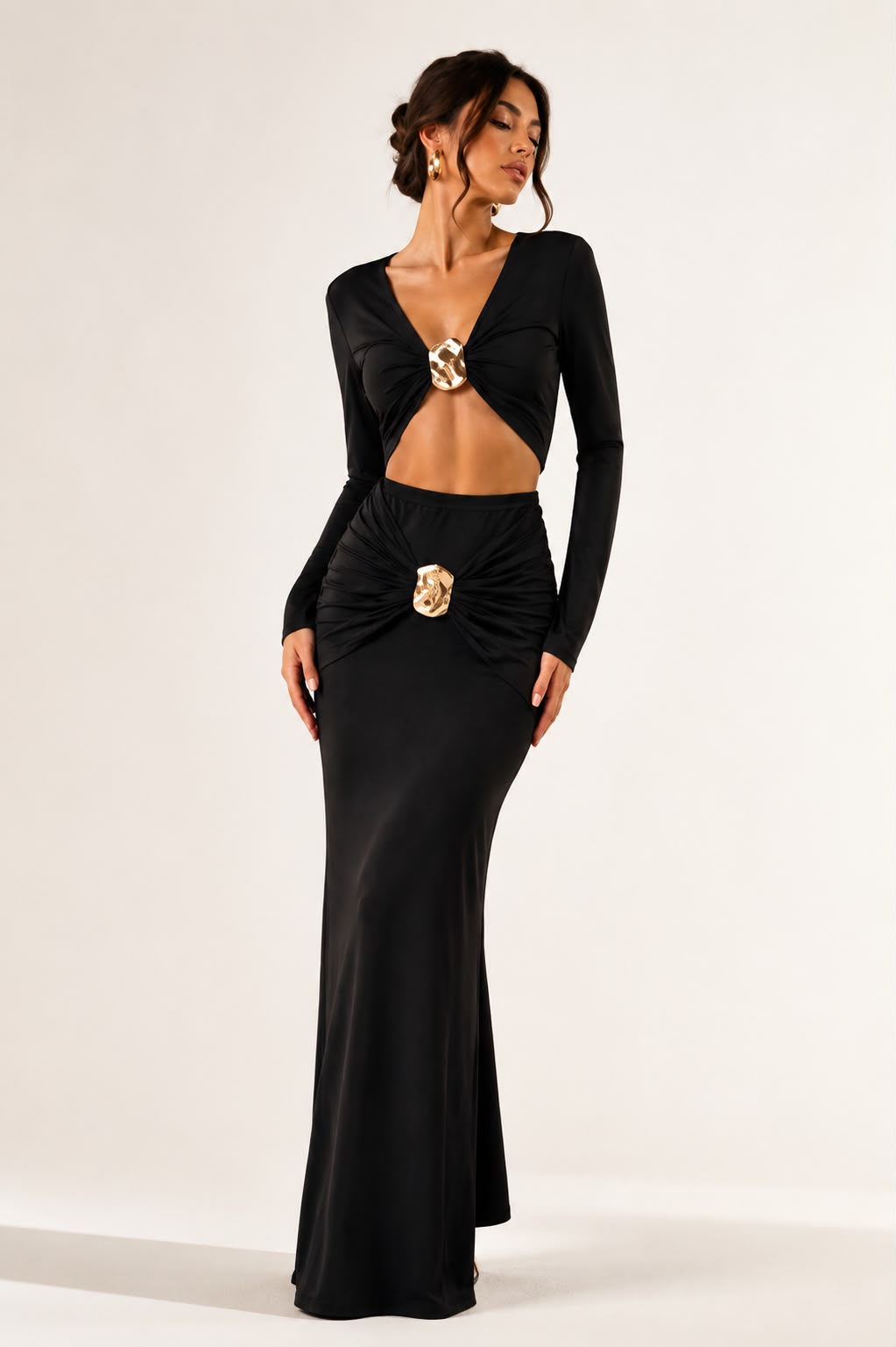 Amanda Gold-Hardware Ruched Maxi Skirt Set