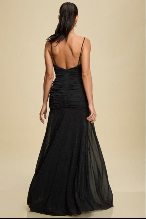 Victoria Ruched Drop-Waist Maxi Dress