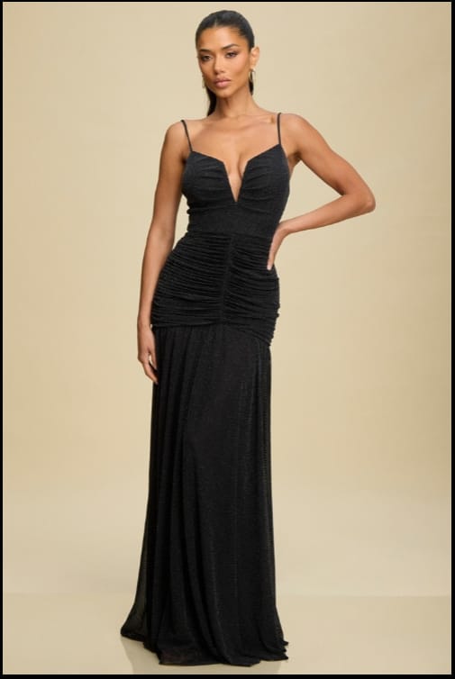 Victoria Ruched Drop-Waist Maxi Dress