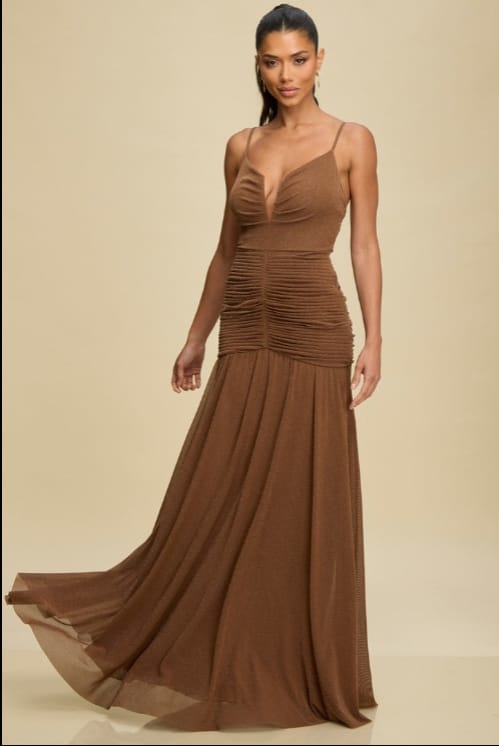 Victoria Ruched Drop-Waist Maxi Dress