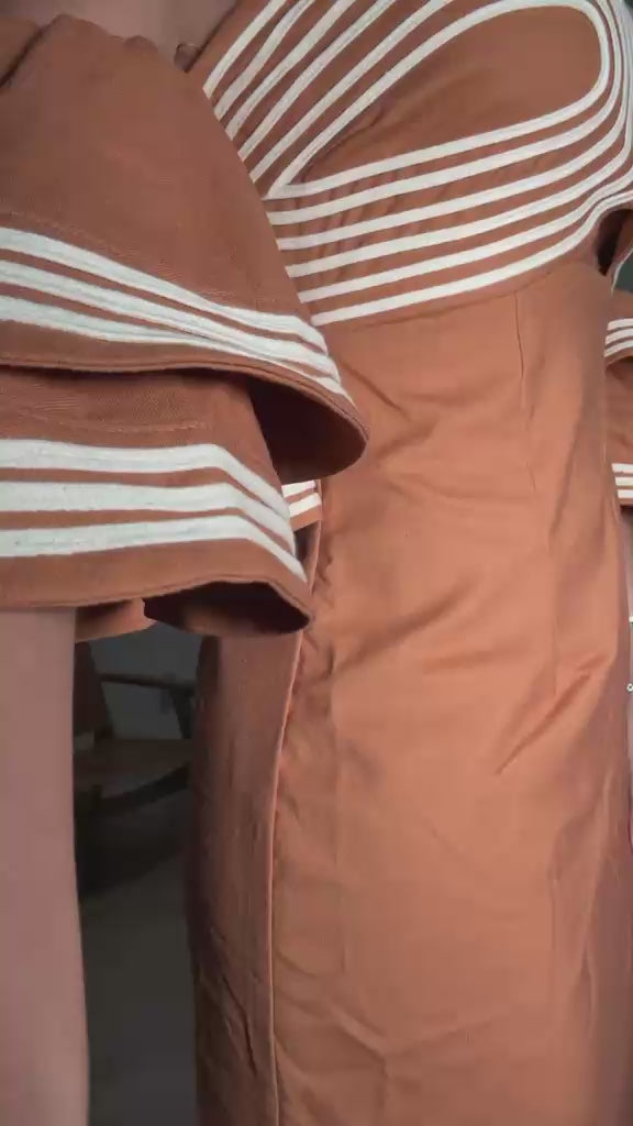 Terracotta Geometric Embroidered Cut-Out Midi Dress