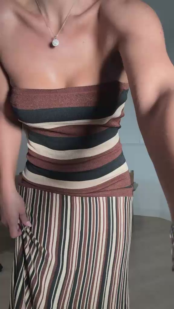 Anitta Mixed-Stripe Strapless Maxi Dress